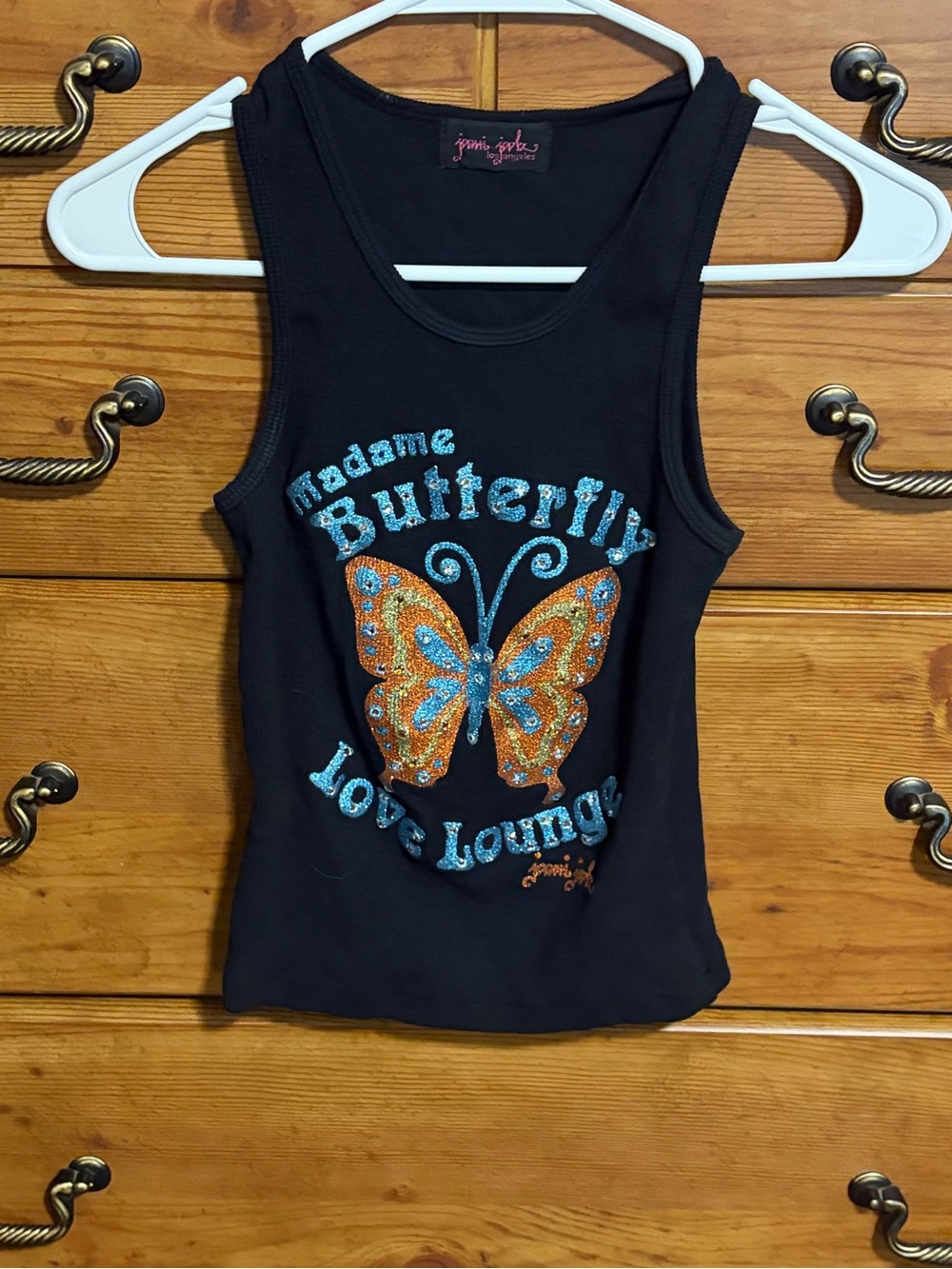 Black Butterfly Glitter Tank Top